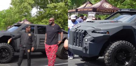 Shaquille O'Neal y su nuevo vehículo.