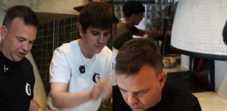 José Elías junto Eric Ayala preparando una pizza