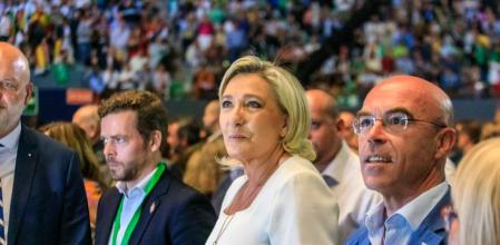 La líder de Reagrupación Nacional, Marine Le Pen, el domingo en el acto organizado por Vox en Madrid