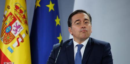 El ministro de Asuntos Exteriores, Unión Europea y Cooperación, José Manuel Albares, durante una rueda de prensa posterior a la reunión del Consejo de Ministros, a 28 de mayo de 2024, en Madrid (España). El Gobierno de España ha aprobado  hoy el reconocimiento oficial del Estado de Palestina. España se suma así a los más de 140 países que ya reconocen a Palestina.