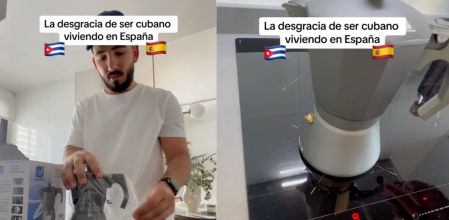 El joven intentando hacer café con su nueva cafetera