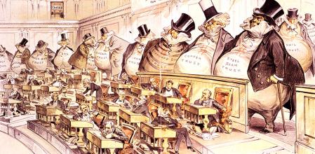 'Los jefes del Senado', caricatura de Joseph Keppler. Litografía coloreada publicado por primera vez en Puck 1889.