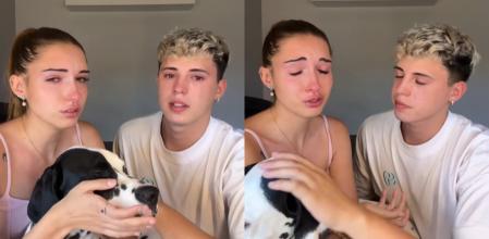 Celia y Cristóbal junto a su perro.