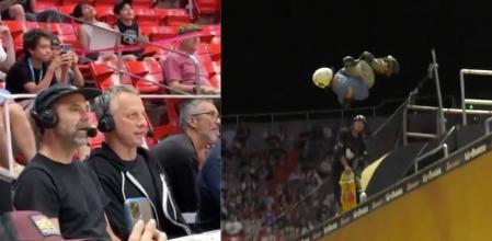 El mítico Tony Hawk reaccionando a la actuación de Ema Kawakami