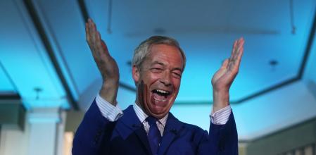 BLACKPOOL, ENGLAND - JUNE 20: Nigel Farage, Leader of Reform UK delivers a speech on June 20, 2024 in Blackpool, England. Reform UK candidate Mark Butcher garnered 3,101 votes, coming in third behind Labour in the Blackpool South by-election on May 2, 2024â#{emoji}128;#{emoji}139;. (Photo by Christopher Furlong/Getty Images) *** BESTPIX ***