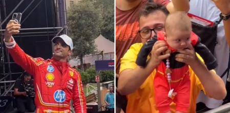 El divertido gesto de Carlos Sainz con un bebé durante el Gran Premio de España de Fórmula 1