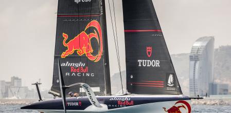 Daniel Ricciardo of Australia and Visa Cash App RB seen during the race against Marquez of Spain and Gresini Racing MotoGP in Alinghi Red Bull Racing boats ahead of Spanish F1 weekend in Barcelona, Spain on June 19, 2024. // Samo Vidic / Alinghi Red Bull Racing // SI202406200054 // Usage for editorial use only //
