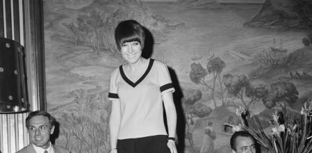 (Original Caption) 3/9/1967- Rome, Italy: Madame Miniskirt, England's Mary Quant, wearing mini-dress during her press conference held here 3/9. She arrived here today to inaugurate a