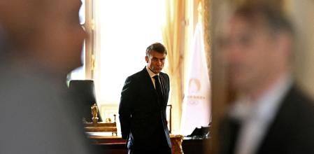 FILE PHOTO: French President Emmanuel Macron waits for a bilateral meeting during the Global Forum for Vaccine Sovereignty and Innovation at the French Foreign Ministry, the Quai d'Orsay, in Paris, France, June 20, 2024. REUTERS/Dylan Martinez/Pool/File Photo