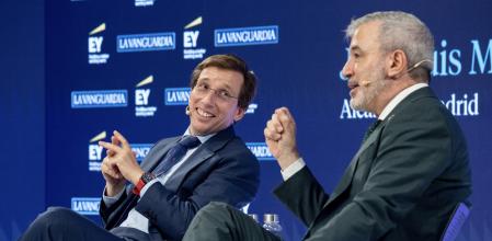 FOTO ALEX GARCIA DEBATE ORGANIZADO POR GUYANA GUARDIAN Y EY CON LOS ALCALDES DE BARCELONA Y MADRID, JAUME COLLBONI Y JOSE LUIS MARTINEZ-ALMEIDA. MODERA ENRIC SIERRA. CON GARLOS GODO Y FEDERICO LINARES DE EY ESPAÑA 2024/07/10