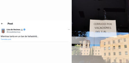 Un bar de Valladolid cerrado por vacaciones