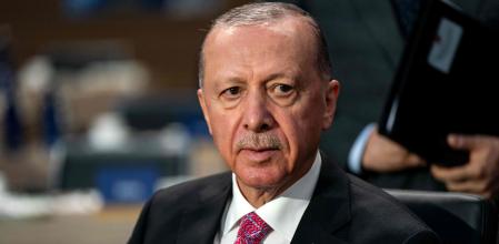 President of the Republic of Türkiye Recep Tayyip Erdogan arrives for a meeting of the NATO-Ukraine Council during the 2024 North Atlantic Treaty Organization (NATO) Summit at the Walter E. Washington Convention Center
