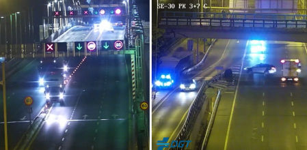 Las cámaras de la DGT grabaron a un camionero circulando en sentido contrario por la SE-30