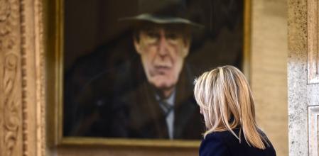 BELFAST, NORTHERN IRELAND - FEBRUARY 3: Michelle O'Neill makes her way to the Assembly chamber past a portrait of the late Ian Paisley before being nominated as First Minister at Stormont on February 3, 2024 in Belfast, Northern Ireland. Sinn Fein's Michelle O'Neill becomes the new Northern Ireland First Minister. This appointment marks the first time a nationalist has held the post of First Minister. The power-sharing executive's return marks two years to the day since devolution collapsed. A decision was taken by the DUP on Tuesday to end its boycott of Stormont after agreeing a new deal with the government on post-Brexit trade rules. (Photo by Charles McQuillan/Getty Images)