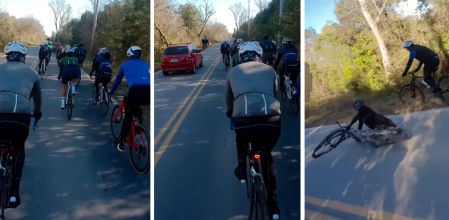 El adelantamiento de un coche a un grupo de ciclistas provoca la caída de otro hombre que iba en bici en el carril contrario