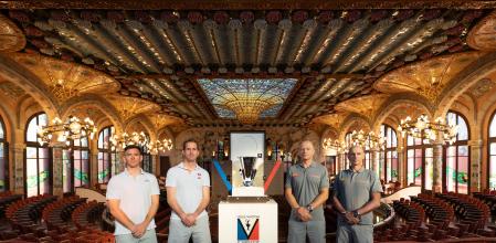 Copa Louis Vuitton Final INEOS BRITANNIA, Dylan Fletcher, Ben Ainslie, LUNA ROSSA PRADA PIRELLI TEAM, Jimmy Spithill, Francesco Bruni. The Palau de la Música Catalana, designed by Lluís Domènech i Montaner