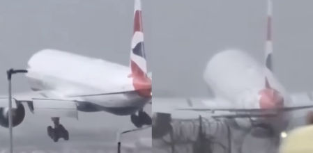 El tenso aterrizaje de un avión en el aeropuerto de Heathrow ante las fuertes rachas de viento de la tormenta Gerrit