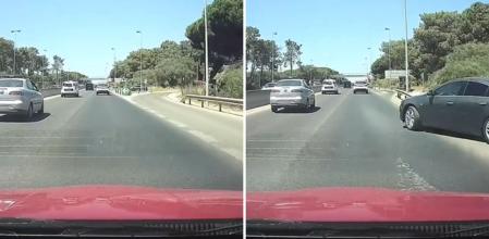 La peligrosa incorporación de un vehículo que a punto está de causar un accidente en una carretera de Marbella