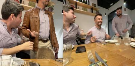 Los hombres reaccionan al darse cuenta de la pesada broma