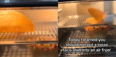 La tortilla dentro de la freidora de aire.