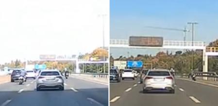 La peligrosa circulación entre carriles de un motorista en una autovía de Madrid