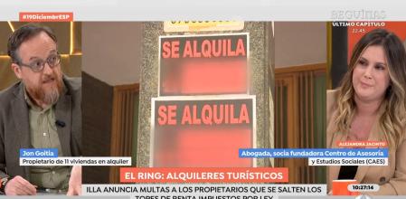 Alejandra Jacinto, abogada; se enfrenta a un propietario, Jon Goitia.