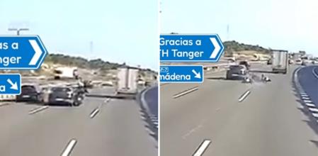 La peligrosa incorporación de un motorista que acaba en accidente en una autopista de Benalmádena