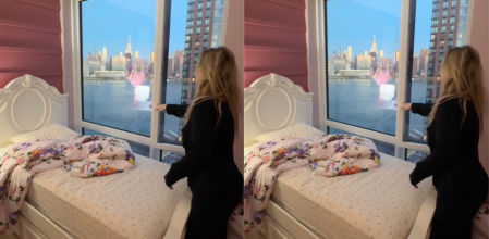 Nurka haciendo la cama desde su hogar en Nueva York
