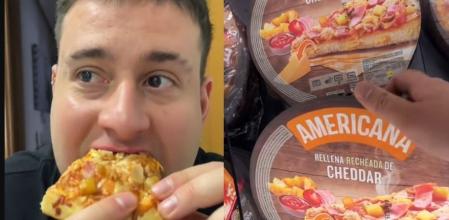 El usuario probando la pizza