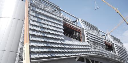 Aspecto exterior del Roig Arena, en construcción en València