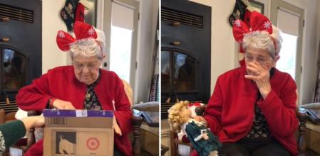 La emotiva reacción de una anciana cuando abre su regalo de Navidad: 