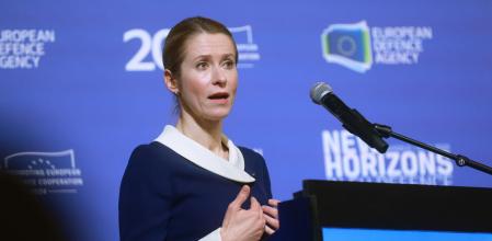 Brussels (Belgium), 22/01/2025.- Head of of the European Defence Agency (EDA) and EU High Representative for Foreign Affairs and Security Policy, Kaja Kallas delivers a keynote speech during the EDA Annual Conference 'New Horizons in EU Defence', in Brussels, Belgium, 22 January 2025. (Bélgica, Bruselas) EFE/EPA/OLIVIER HOSLET