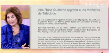 Giro de 180 grados en Telecinco: Ana Rosa Quintana vuelve a las mañanas el 3 de febrero