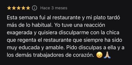 La emotiva contestación de un restaurante a un cliente que pidió disculpas por su reacción con una camarera: 
