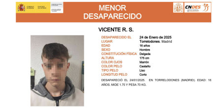 Cartel del menor desaparecido hecho por el Centro Nacional de Desaparecidos (CNDES)