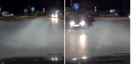 La temeraria maniobra de un conductor al coger una rotonda en sentido contrario en una carretera de Santa Cruz de la Zarza