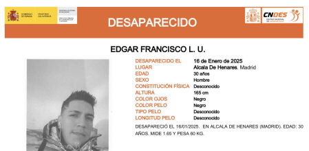 Cartel del hombre desaparecido hecho por el Centro Nacional de Desaparecidos (CNDES)