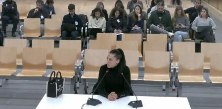 Soccer Football - Jenni Hermoso testifies on day one of Rubiales trial - Madrid, Spain, February 3, 2025 Jenni Hermoso testifies in court, in this screen grab from a video Spain High Court/Pool via Reuters