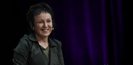 Olga Tokarczuk, an outstanding Polish novelist who was awarded the Nobel Prize in Literature a few days ago, during her meeting with the audience of the Conrad Festival at the ICE Krakow Congress Center. On Saturday, October 26, 2019, in Krakow, Poland. (Photo by Artur Widak/NurPhoto via Getty Images)