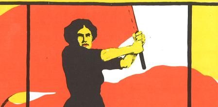 Detalle de un póster alemán para el Día de la Mujer de 1914, en demanda del voto femenino, por Karl Maria Stadler