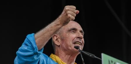 El presidente de la ANC, Lluís Llach, durante la manifestación de ACN por la Diada, a 11 de septiembre de 2024, en Barcelona.