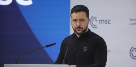 El prresidente ucraniano, Volodimir Zelenski, en Múnich)