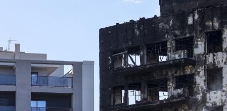 Una parte del edificio incendiado del barrio de Campanar, a 24 de febrero de 2024&nbsp;