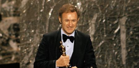 FILE - Gene Hackman accepts his Oscar for best actor at the 44th Academy Awards in Los Angeles on April 10, 1972. (AP Photo, File)