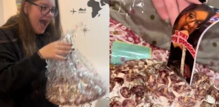 La tarta de tres pisos cubiertos de rodajas de fuet dejó con la boca abierta a la cumpleañera.