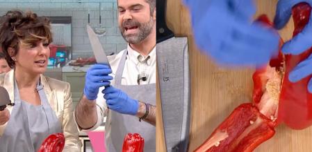 El nutricionista aprovecha la ocasión para enseñar cómo hay que manejar el cuchillo correctamente.