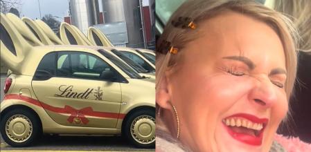 Dos mujeres no pueden controlar la risa al descubrir cómo son los coches de la marca de chocolates Lindt