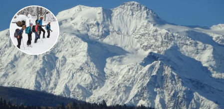 Imagen del grupo de esquiadores en las montañas de Ushguli, en Georgia