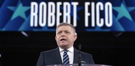 Una imagen de Robert Fico en su primera intervención en la Conservative Political Action Conference, CPAC,)