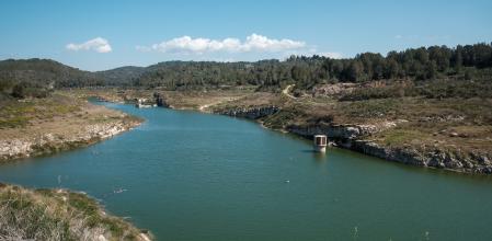 El pantano del Catllar, en el tramo final del río Gaià, ofrece estos días una imagen que nada tiene que ver con los últimos tres años, casi vacío por la sequía extrema